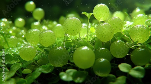 High-tech microscope view of bioengineered plant cells, showcasing biotechnology breakthroughs in genetic modification and the future of agriculture and environmental solutions photo