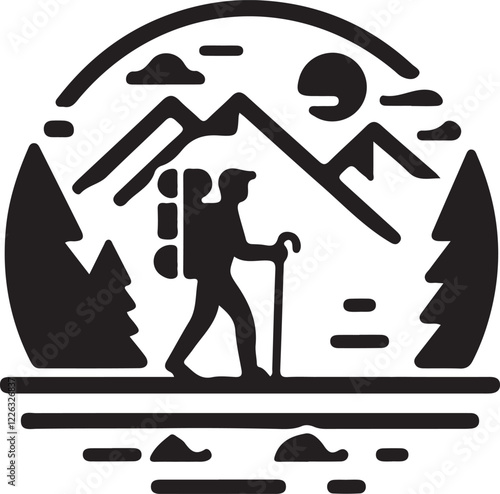 Mountain hiking symbol icon silhouette design vector art illustration