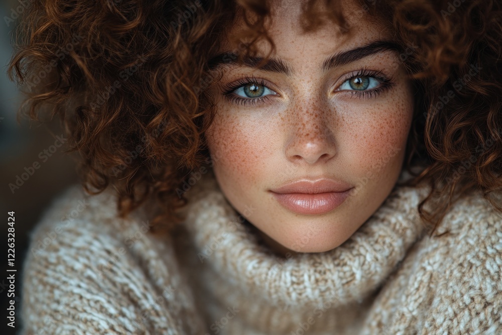 Enigmatic Glance of a Woman in a Cozy Sweater Enigmatic Glance of a Woman in a Cozy Sweater