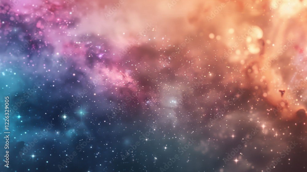 Naklejka premium A vibrant nebula swirls with colors in the expansive night sky, filled with twinkling stars and cosmic wonders