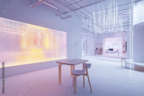 Experimental typography in coworking zones via AR holography.