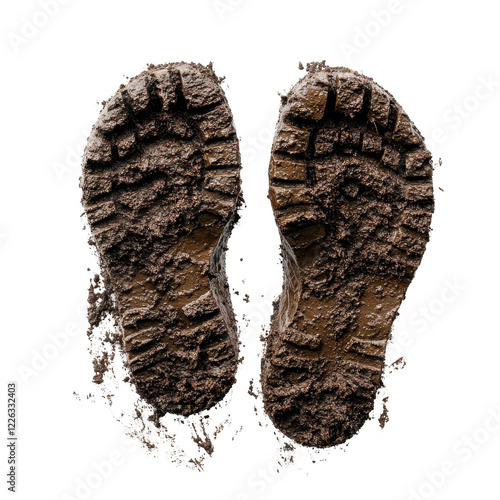 Two dirty, muddy shoes with a lot of dirt on them. transparent background