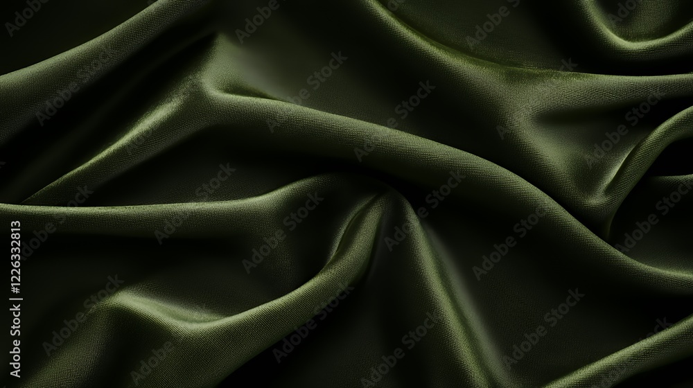 Fototapeta premium Dark Olive Green Silk Fabric Draped Softly