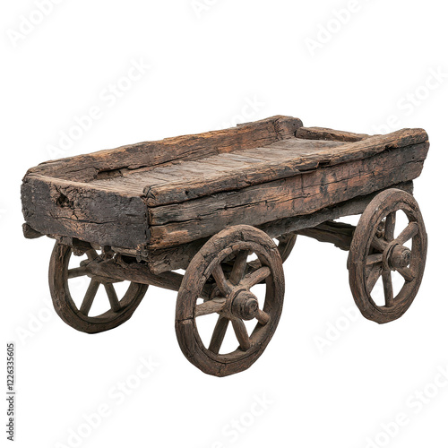 Rustic Cart: A weathered, antique wooden cart with visible grain and rustic charm, evoking a sense of history and simpler times. photo