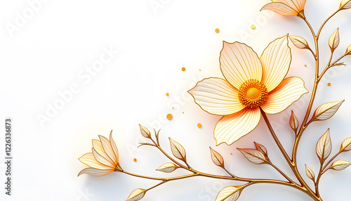 Elegant Floral Line Art with Gold Accents on White Background