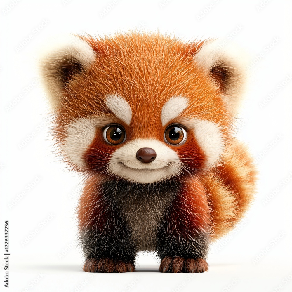 Obraz premium Adorable Red Panda Cub Cute Cartoon Animal Fluffy Fur Wildlife Illustration