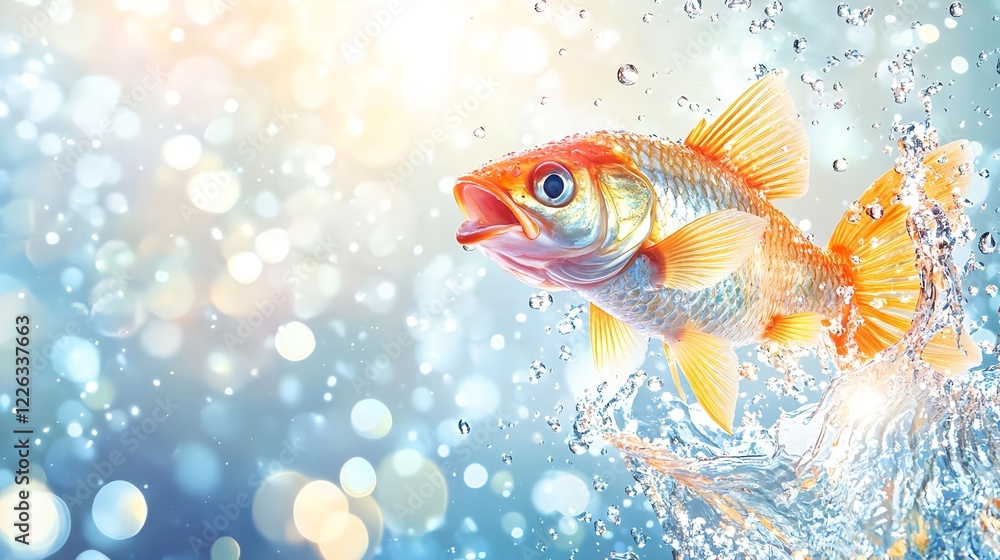 Fototapeta premium goldfish jumping water splash bokeh - -vibrant colors