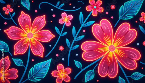 Playful Floral Doodles in Bold Neon Colors