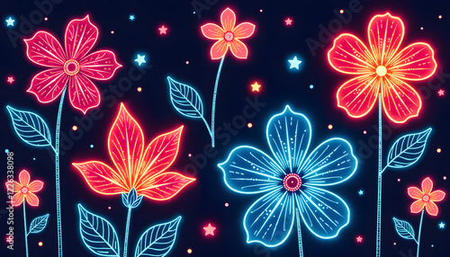Playful Floral Doodles in Bold Neon Colors