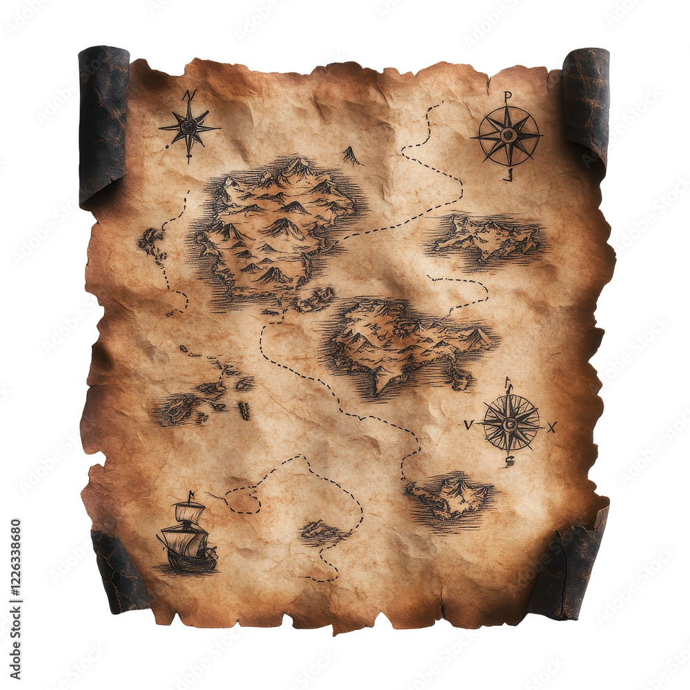 Naklejka premium Antique treasure map with detailed illustrations. transparent background