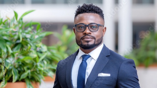 Wallpaper Mural Confident businessman portrait, office lobby, plants background, professional headshot Torontodigital.ca