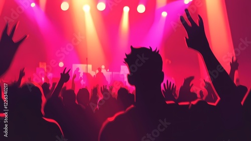 Crowded Concert Scene with Enthusiastic Fans in Vibrant Lighting