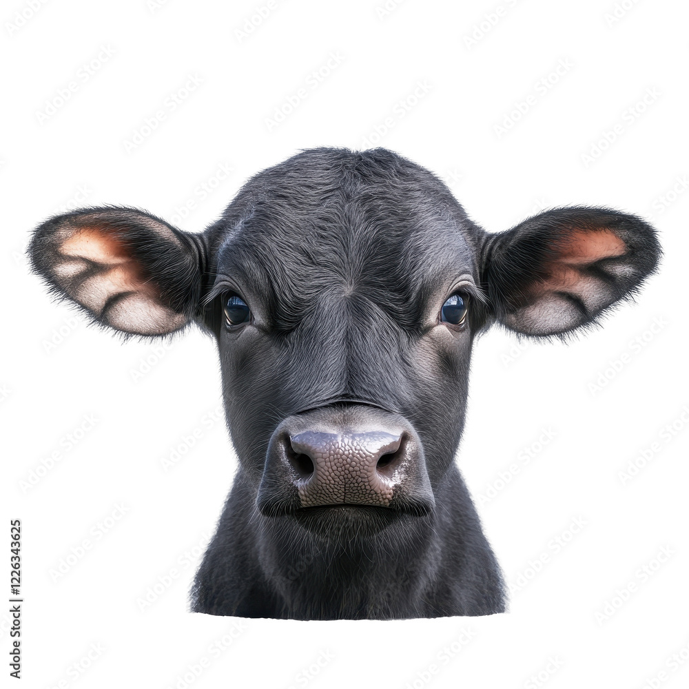 Cute black cow with big expressive eyes.. transparent background Cute black cow with big expressive eyes.. transparent background