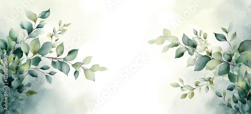 Wallpaper Mural Herbal Watercolor Invitation Card Design with Green Leaves and Floral Elements for Wedding Decor Torontodigital.ca