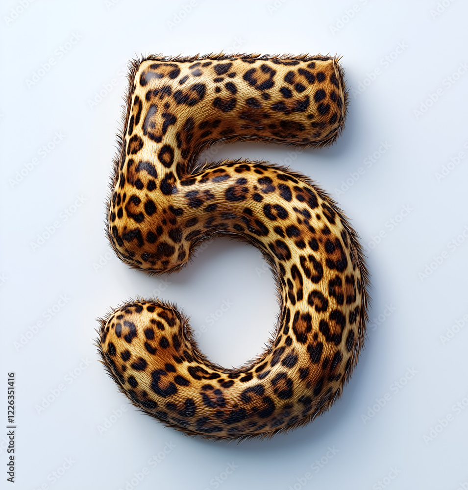 number five made of leopard print material, is on a white background. number five made of leopard print material, is on a white background.