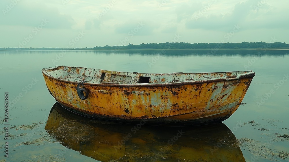Solitude of a Rusty Boat on a Calm Lake Solitude of a Rusty Boat on a Calm Lake