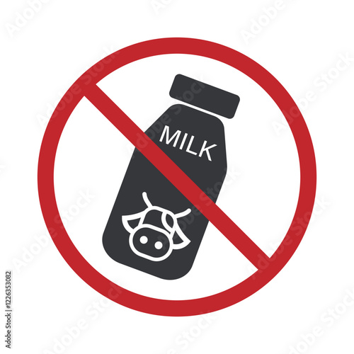 Isolated prohibition sign: This food and drink do not contain milk, suitable for lactose-intolerant and allergy label