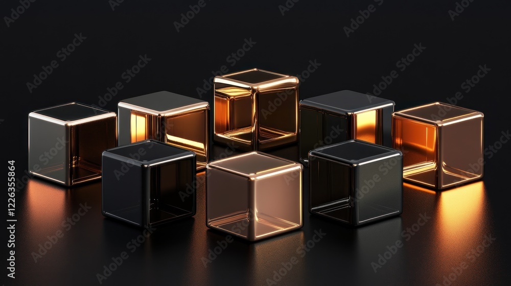 Elegant metallic cubes on dark background. Elegant metallic cubes on dark background.