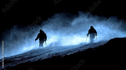 Night Skiing in a Misty Mountain