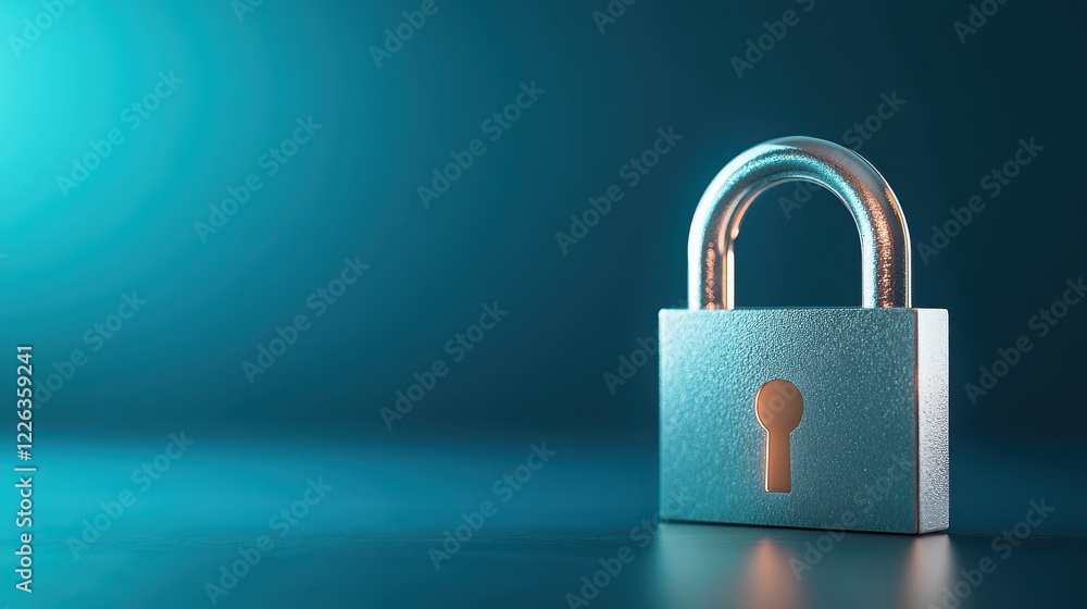 A Glowing Silver Padlock on a Turquoise Background Symbolizing Security and Protection in a Digital Environment A Glowing Silver Padlock on a Turquoise Background Symbolizing Security and Protection in a Digital Environment