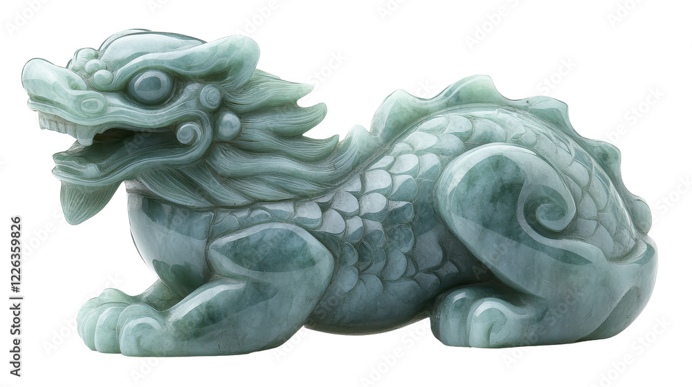 Intricate jade dragon sculpture, symbol of power. transparent background Intricate jade dragon sculpture, symbol of power. transparent background