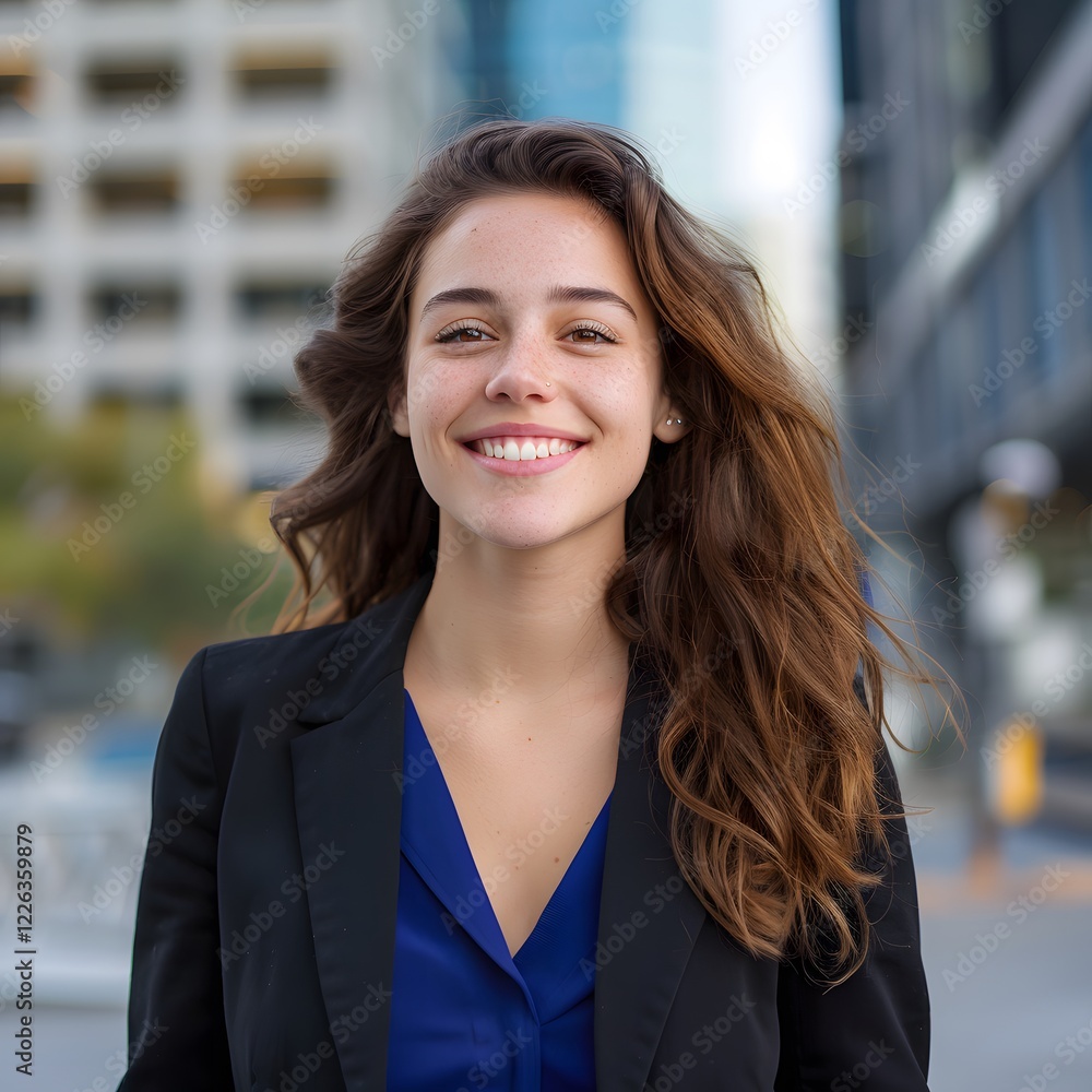 Smiling businesswoman, city background, headshot, portrait, professional Smiling businesswoman, city background, headshot, portrait, professional