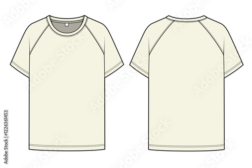 Short sleeve raglan t shirts front and back view vector mockup template technical flat design