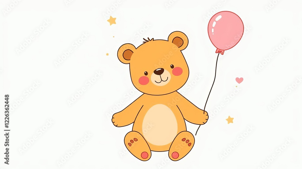 Obraz premium hand drawn cute bear flying on balloon illustration for baby t-shirt, fashion print, kids wear, baby shower invitation card, baby bear, vector, balloon