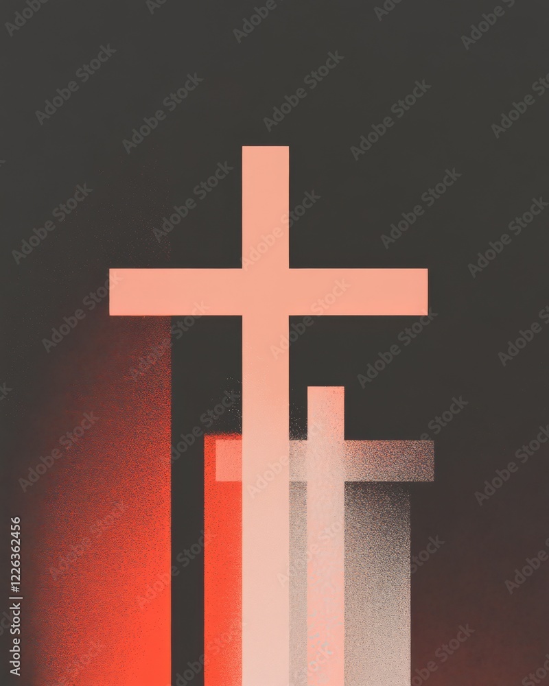 Fototapeta premium abstract modern easter composition with glowing crosses and geometric shapes.