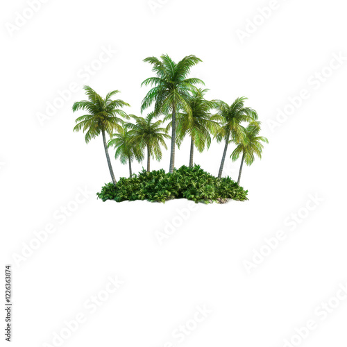 Lush tropical island with palm trees. transparent background