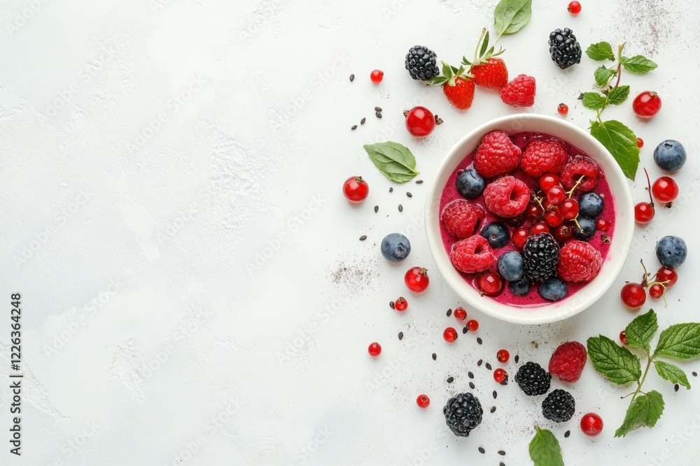 Fresh Assortment of Berries in White Bowl on Light Background Fresh Assortment of Berries in White Bowl on Light Background