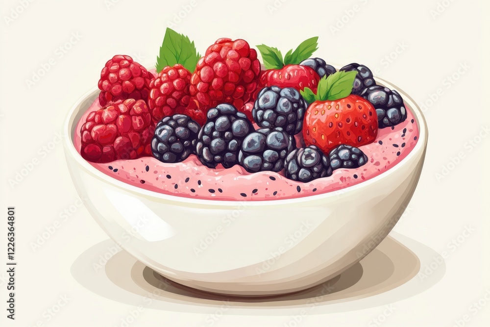 Fresh and Colorful Berry Smoothie Bowl with Mint Leaves Fresh and Colorful Berry Smoothie Bowl with Mint Leaves