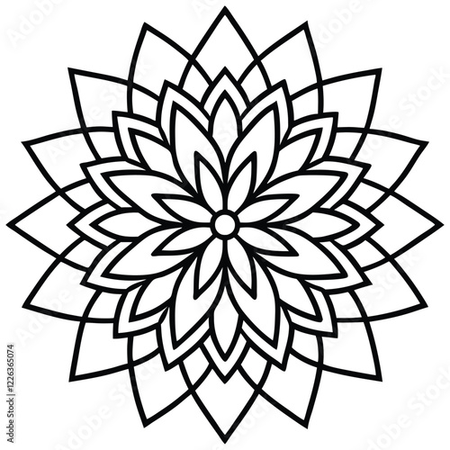 Black Silhouette Mandala Design with Intricate Patterns on White Background