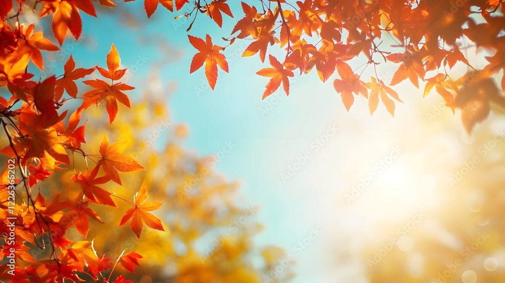 A clear, crisp autumn day in a forest with colorful foliage A clear, crisp autumn day in a forest with colorful foliage