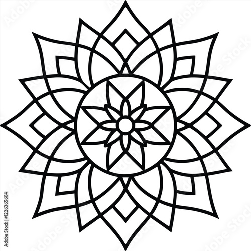 Black Silhouette Mandala Design with Intricate Patterns on White Background