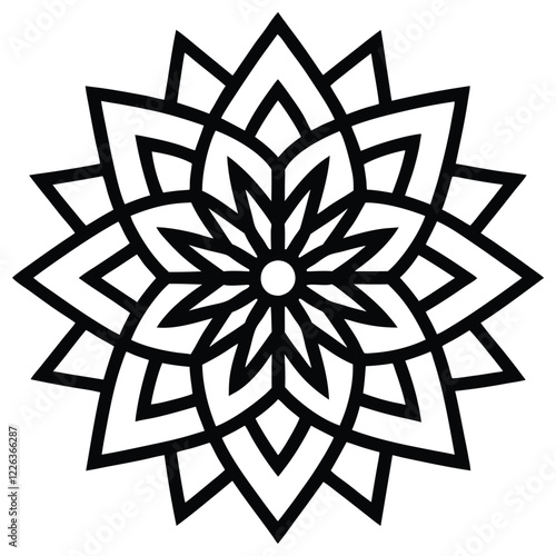 Black Silhouette Mandala Design with Intricate Patterns on White Background