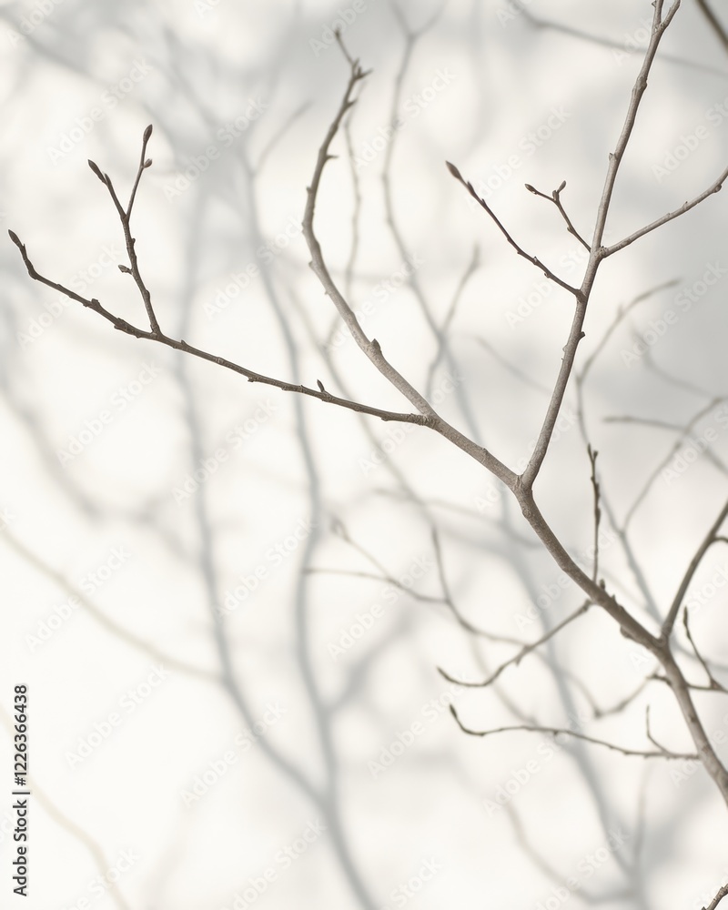 Bare branches cast shadows on a white background. Bare branches cast shadows on a white background.