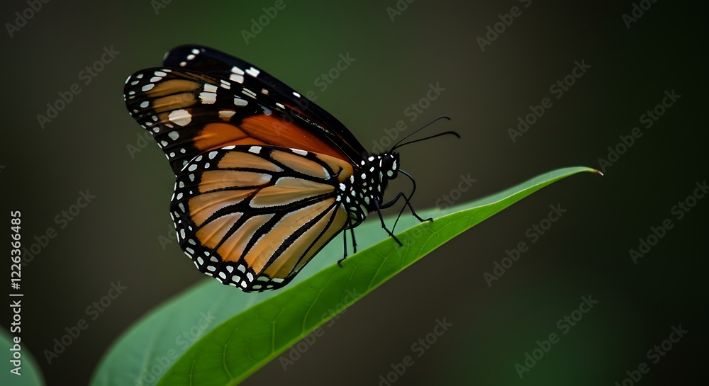 Monarch Butterfly on Green Leaf Nature Photography Monarch Butterfly on Green Leaf Nature Photography