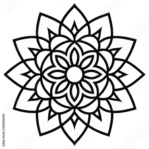 Black Silhouette Mandala Design with Intricate Patterns on White Background