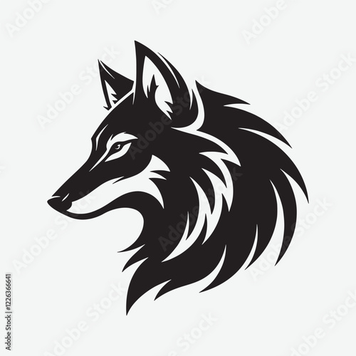 Download a sleek, high-quality wolf face silhouette vector in solid black with a white background. Perfect for logos, prints, and digital projects. Scalable and detailed design for versatile use. photo