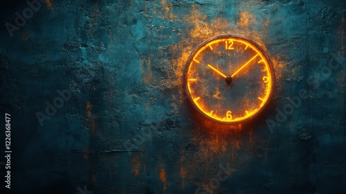 Wallpaper Mural Glowing Rusty Clock on a Dark Teal Wall Torontodigital.ca
