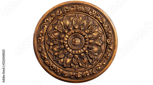 Ornate wooden ceiling medallion design. transparent background