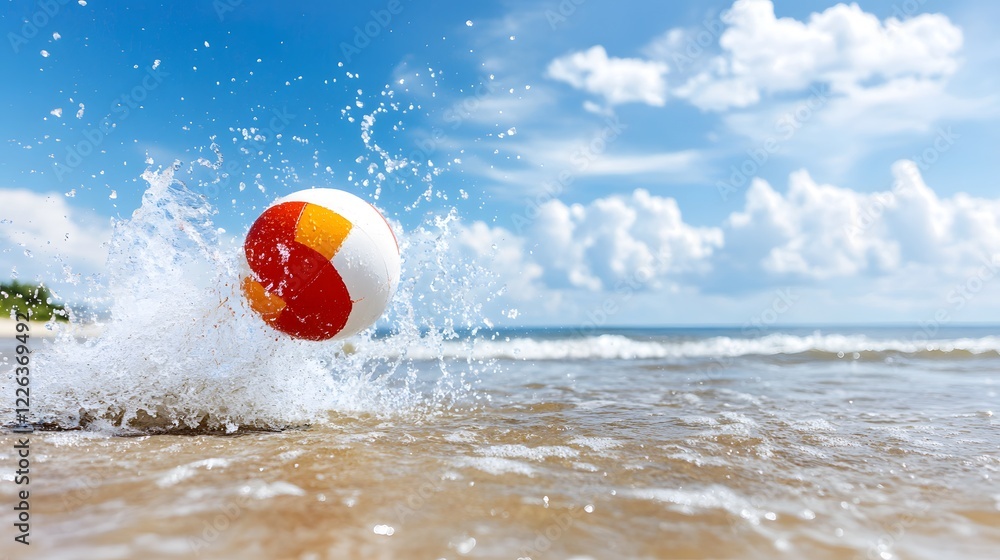a colorfull ball landing in water with a splash, Generative AI a colorfull ball landing in water with a splash, Generative AI