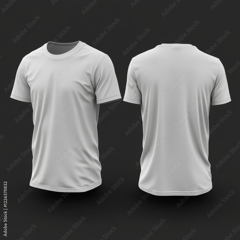Front and back view of a plain white short sleeve t-shirt. Front and back view of a plain white short sleeve t-shirt.