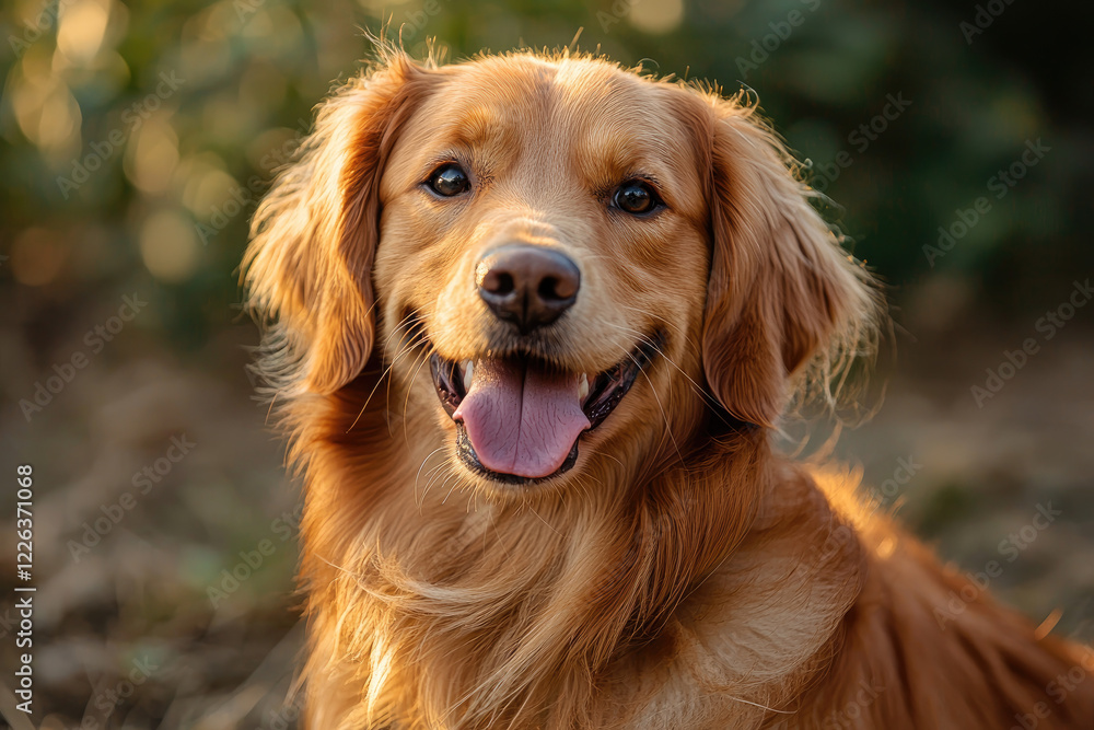 Golden Retriever Smiling Outdoors in Natural Sunlight Golden Retriever Smiling Outdoors in Natural Sunlight