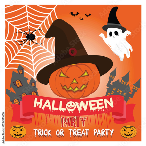 Halloween Party Design with Jack O Lantern and Haunted House.