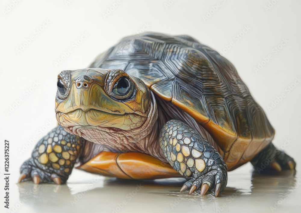 Realistic Illustration of a Sea Turtle with Detailed Shell Patterns and Textures on a Light Background Capturing Marine Life's Beauty and Diversity Realistic Illustration of a Sea Turtle with Detailed Shell Patterns and Textures on a Light Background Capturing Marine Life's Beauty and Diversity