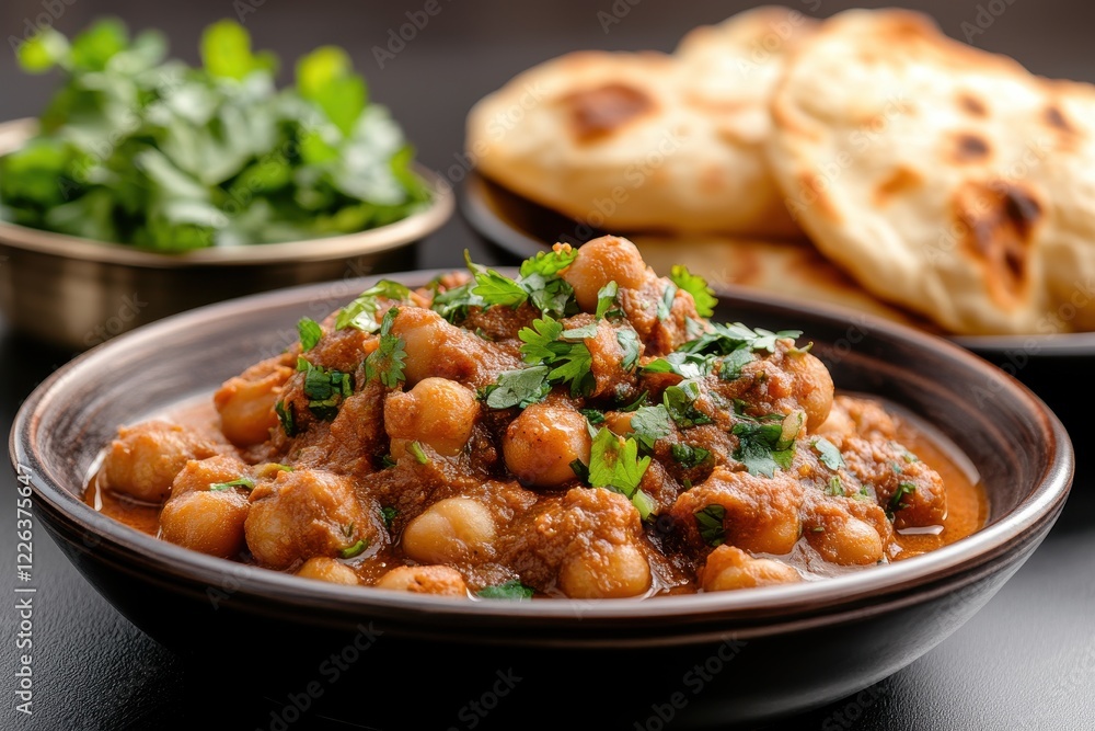 Artistic Shot of Spiced Chickpeas and Bread on Table Artistic Shot of Spiced Chickpeas and Bread on Table