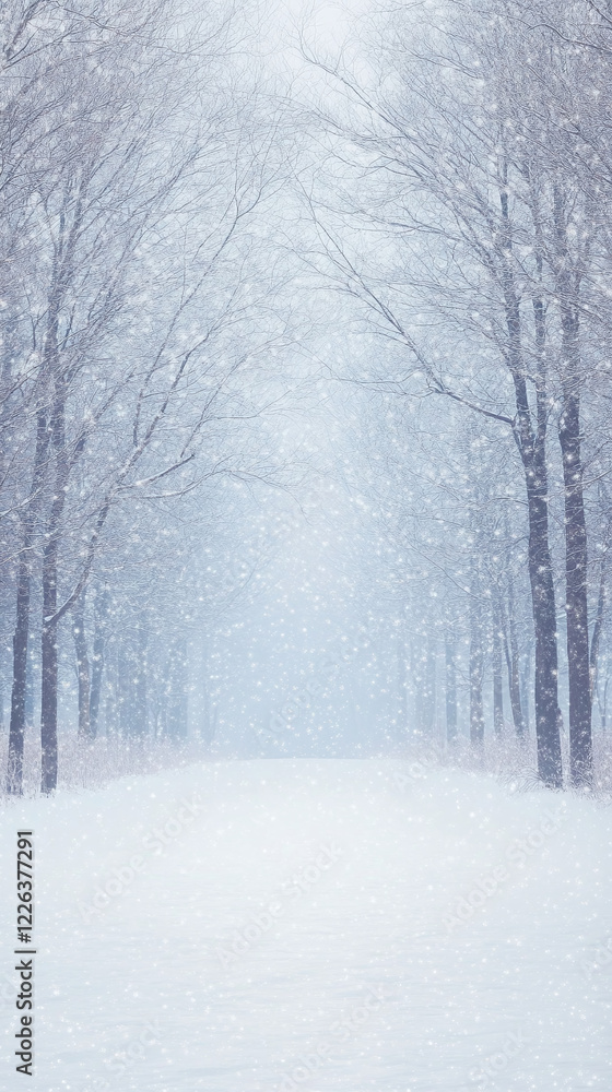 Naklejka premium Winter Forest Pathway in the Snow - Phone Wallpaper