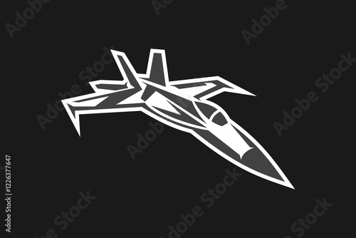 American cold war jet fighter plane vector illustration. simple aircraft logo, military equipment.